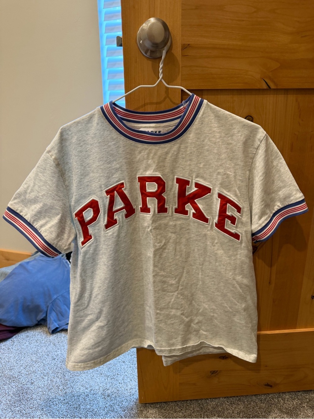 Parke Grey Ringer Tee with Red Applique